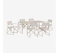Set de table rectangulaire 185x85 cm et 6 chaises de réalisateur pliantes en acier Melida Tapioca Beige