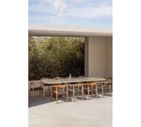 Set De Table Rectangulaire 270x110 Cm En Ciment Sirvon Et 10 Chaises De Jardin Avec Accoudoirs En Bois D'acacia Mallory Brun Acacia