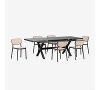 Set De Table Rectangulaire Extensible 180-240x90 Cm En Aluminium Karena Et 6 Chaises De Jardin En Polypropylène Omara Gris Graphite Gris