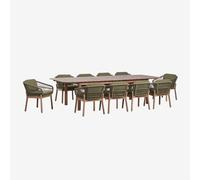Set De Table Rectangulaire Extensible Duala 250-310x105 Cm Et 10 Chaises De Jardin En Bois D'acacia Et Corde Tressée Karvia Brun Acacia