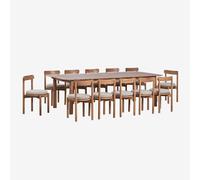 Set de table rectangulaire extensible Duala 250-310x105 cm et 12 chaises de salle à manger en bois d'acacia Nualis Brun Acacia