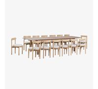 Set de table rectangulaire extensible Duala 250-310x105 cm et 14 chaises de salle à manger en bois d'acacia Nualis Brun Acacia