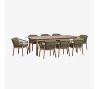 Set de table rectangulaire extensible Duala 250-310x105 cm et 8 chaises de salle à manger en bois d'acacia et corde tressée Karv Brun Acacia