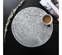 Set de Table Rond Argent, Set de Table Lavable Hiver Lot de 8 avec Motif de Ciel Étoilé PVC sous Assiette 38cm