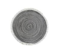 Set de Table Rond avec Bordure à Pompons Fins, Dark Grey | Artisanat en polyester doux, parfait pour les réunions de famille et un usage quotidien, la cuisine et les plats