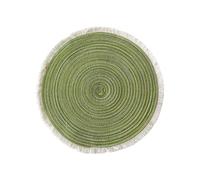Set de Table Rond avec Bordure à Pompons Fins, Green | Artisanat en polyester doux, parfait pour les réunions de famille et un usage quotidien, la cuisine et les plats