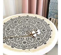 Set de table rond bohème mandala - En coton et lin de style ethnique avec pompons, centre de table rustique pour salle à manger, café, fond photo (noir gris, 50 x 50 cm)