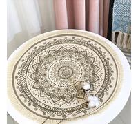 Set de table rond bohème mandala en coton et lin de style ethnique avec pompons, centre de table rustique pour salle à manger, café, fond photo (beige, 120 x 120 cm)
