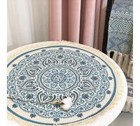 Set de table rond mandala bohème - En coton et lin de style ethnique avec glands - Centre de table rustique pour salle à manger, café, arrière-plan photo (vert, 90 x 90 cm)