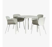Set de table ronde Ø110 cm en aluminium Elton et 4 chaises de salle à manger en polypropylène et acier Lynette Vert Bambou