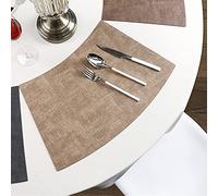 Set de table,Set de table rond en cuir pour hôtel en 2 pièces, set de table européen en forme d'éventail imperméable, résistant à l'huile et à la chaleur-Kaki