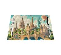 Set de table tissé résistant à la chaleur et facile à nettoyer Convient pour les fêtes en plein air Décoration de cuisine Accessoires de table 30,5 x 45,7 cm Impressions de paysages architecturaux