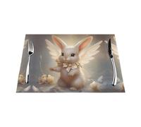 Set de table tissé résistant à la chaleur facile à nettoyer Convient pour les fêtes en plein air Décoration de cuisine Accessoires de table 30,5 x 45,7 cm Motif petit lapin ange