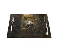 Set de table tissé résistant à la chaleur facile à nettoyer Convient pour les fêtes en plein air Décoration de cuisine Accessoires de table 30,5 x 45,7 cm Panda dans le panier suspendu Imprimé