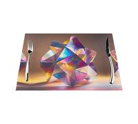 Set de table tissé résistant à la chaleur facile à nettoyer Convient pour les fêtes en plein air Décoration de cuisine Accessoires de table 30,5 x 45,7 cm Image holographique origami
