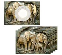 Set de Table Tissu Lavable Relief d'éléphant 30 x 45 cm Napperon en Coton et Lin Résistant à l'usure pour Salle à Manger et Cuisine Lot de 4