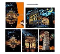 Set de Tableaux à Gratter pour Adultes et Kids | 4X Feuilles A3 avec Motifs de Villes Nocturnes | à Gratter incluant Un Stylet | Cadeau Créatif pour Détente et Décoration Murale