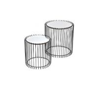 Set de tables basses rondes en métal noir et plateaux miroirs