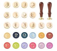 Set de tampons à cacheter en cire Statice avec lettres A-Z, 26 pièces, avec fleur, 25 mm, tampon en laiton avec graphique d'alphabet pour enveloppes, invitations