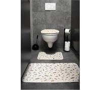 set de tapis de bain 3 pièces avec motif plumes en polyester Antidérapant et lavable Crème