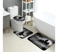 Set de Tapis de Bain 3 pièces,Halloween Effrayant Maison Hantée Sombre Fantomatique Absorbant Couverture en U Lavable Couvre Couverture de Toilette pour WC Baignoire Toilette