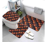 Set de Tapis de Bain 3 pièces,Imprimé Cool Wolf Red Flame Microfibre Couverture en U Confortables Tapis de Toilette pour Toilette WC Baignoire