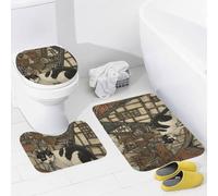 Set de Tapis de Bain 3 pièces,Marcher sur Le Toit Antidérapants Tapis Contour U Confortables Couvre Couverture de Toilette pour Douche Baignoire Toilette