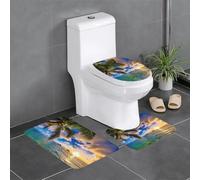 Set de Tapis de Bain 3 pièces,Palmier Tropical d'Hawaï Lavable Couverture en U Microfibre Couvre Couverture de Toilette pour Baignoire WC Douche