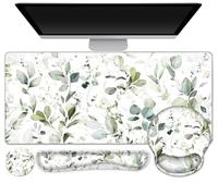 Set de tapis de souris 4-en-1, tapis de souris avec coussin en gel + repose-poignet + clavier + sous-verre + grand tapis de souris - Support de bureau avec design ergonomique pour le bureau