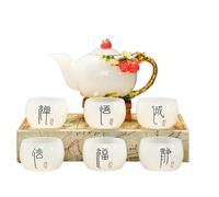 Set de tasse à thé, Mini Tea Set, Service à thé Kung Fu en jade émaillé, tasse à café en jade, cadeau d'affaires, coffret à thé for femme, cadeau de Noël.