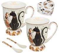 Set de tasses à café avec cuillère Kaztenmuster Set de 2 tasses en porcelaine en forme de cœur Boîte cadeau Idée cadeau Set de 2 300ml