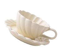 Set de Tasses à Café en Céramique Soucoupe, Blanc | Design Simple et Créatif, Lignes Élégantes, Usage Domestique, Facile à Nettoyer, Lot Complet