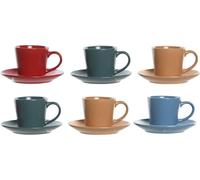 Set de tasses et assiettes DKD Home Decor jaune bleu rouge vert faïence 180 ml 14 x 14 x 2 cm