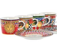 Set de tasses et assiettes Home ESPRIT Jaune Rouge Porcelaine 12,5 x 12,5 x 1,5 cm (4 pièces)