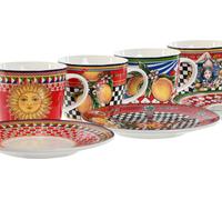Set de tasses et assiettes Home ESPRIT Jaune Rouge Porcelaine 220 ml 15,6 x 15,6 x 1,7 cm (4 pièces)