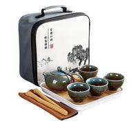 Set de thé chinois de voyage Vert - Set de thé portable Kung Fu avec théière en céramique & 4 tasses | Set Gaiwan en porcelaine avec sac de voyage pour les déplacements