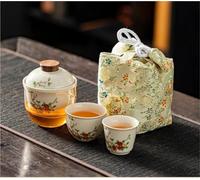 Set De Théière Et Tasse De Noël Service À Thé Kung Fu, Une Théière, Deux Tasses, De Voyage, Rangement, Tasse Rapide Portable, En Verre Et Céramique(Type-A)