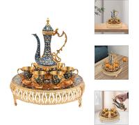 Set de théière, tasse à café et théière, set de service à thé pour décoration de table de thé, or et bleu foncé