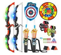 Set de Tir à l’Arc 4-en-1 Requin avec Arcs Lumineux, Flèches à Ventouse, Cibles LED et Jeu de Fléchettes - Jouet Tir & Lancer