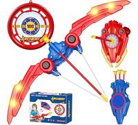 Set de Tir à l'arc 3-en-1 pour Enfant, Jeu D’Archery avec Armature de Bouclier, 2 Arcs Lumineux, 10 Flèches à Ventouse et 1 Cible, pour Garçons et Filles à Partir de 3 Ans