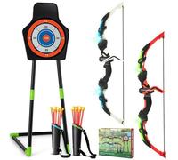 Set de Tir à l'Arc Enfant DREAMADE avec Arcs Lumineux LED, 20 Flèches à Ventouse, Cible sur Pied, 3-12 Ans