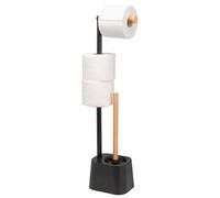 Set de Toilette bremermann 3 en 1 avec Porte-Rouleau, Brosse de Toilette et Porte-Rouleau de Rechange | Acier Inoxydable, avec 2 têtes de Brosse de Rechange (Noir, Bambou)