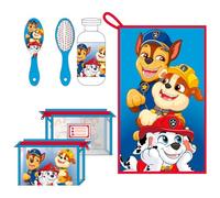 Set de toilette de voyage Paw Patrol pour enfants - Trousse transparente avec fermeture éclair, serviette, brosse et pot réutilisable, couleur bleue, taille unique, licence officielle pour vacances et