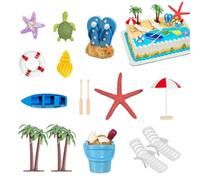 Set De Topper De Gâteau De Plage 15 Pièces - Décoration De Gâteau D'été En Résine | Décoration De Fête Et De Piscine À Hawaï | Palmiers Miniatures, Chaises Et Parasols Pour Anniversaire, Mariage Et Ba