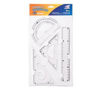 Set de Traçage Géométrique Incassable 4 Pièces : Règle 30 cm, Équerres 45°/60°, Rapporteur 12 cm - Fournitures Scolaires et Bureau (Transparent)