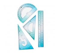 Set de Traçage Géométrique Incassable 4 Pièces : Règle 30 cm, Équerres 45°/60°, Rapporteur 12 cm - Fournitures Scolaires et Bureau (Bleu Dégradé)