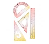 Set de Traçage Géométrique Incassable 4 Pièces : Règle 30 cm, Équerres 45°/60°, Rapporteur 12 cm - Fournitures Scolaires et Bureau (Rouge-Jaune Dégradé)