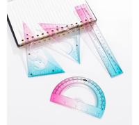 Set de Traçage Géométrique Incassable 4 Pièces : Règle 30 cm, Équerres 45°/60°, Rapporteur 12 cm - Fournitures Scolaires et Bureau (Rouge-Bleu Dégradé)