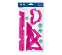 Set de traçage - Règle - Equerres - Rapporteur - Rose - Plastique - Milan