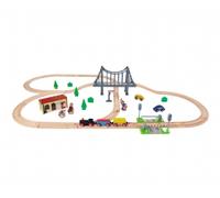 Set de train en bois avec pont, 55 pièces